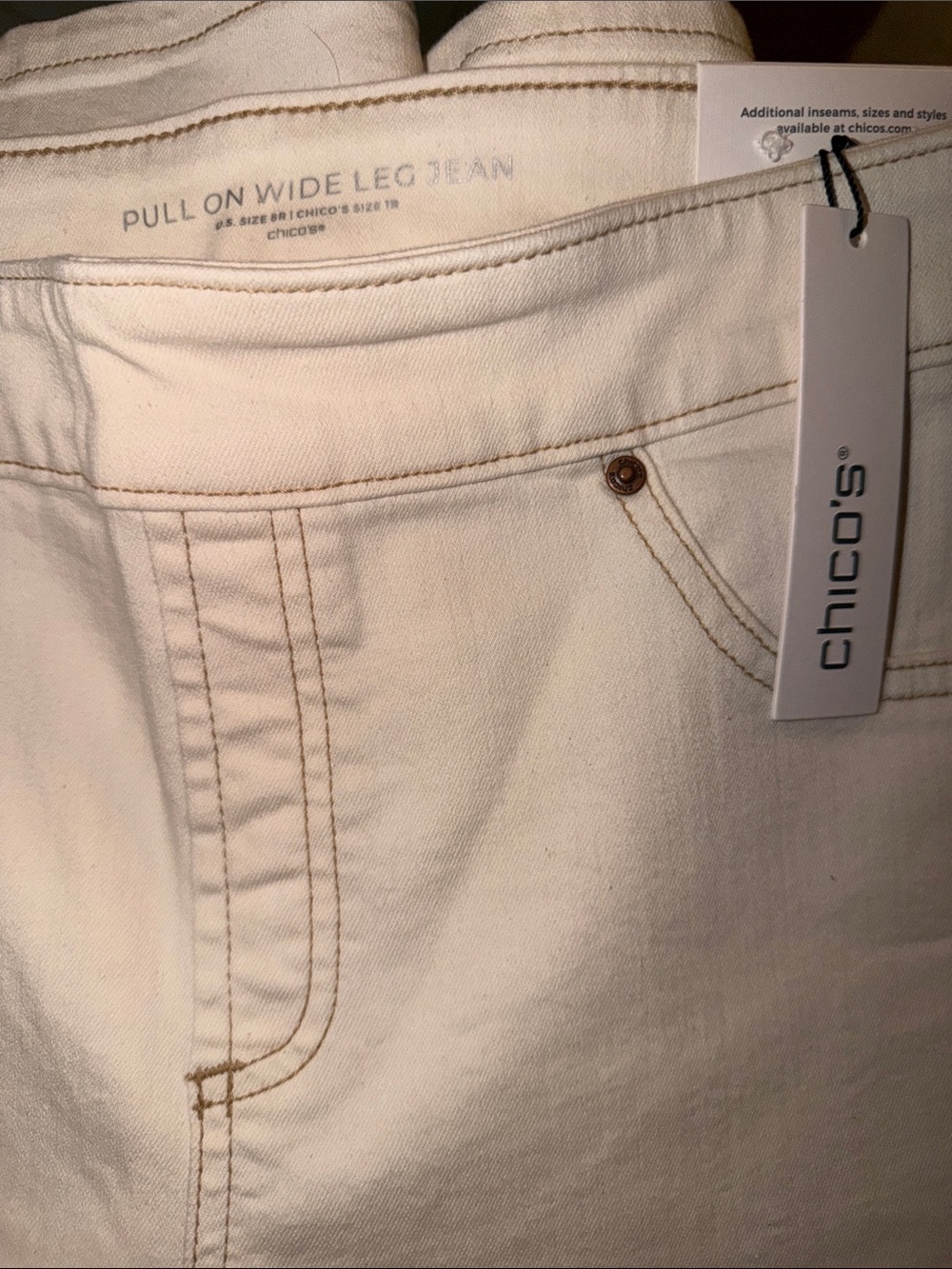 Chico's Cream Pull-On Wide Leg Jeans